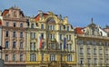 Beautiful brightly painted baroque palaces that line the old town square Prague